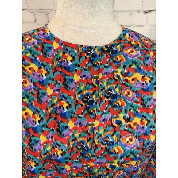 Notations Multicolored Vintage Blouse Size 14 Round Neck Long Sleeves Buttons - Picture 2 of 7